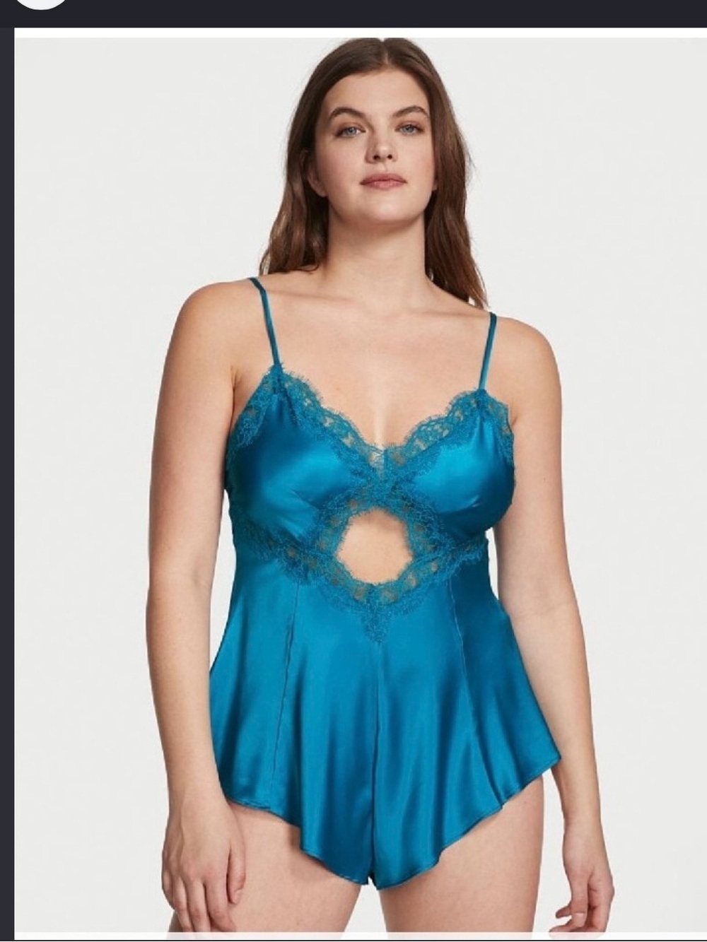 Victoria's Secret Teal Satin Lace-Trim Chemise